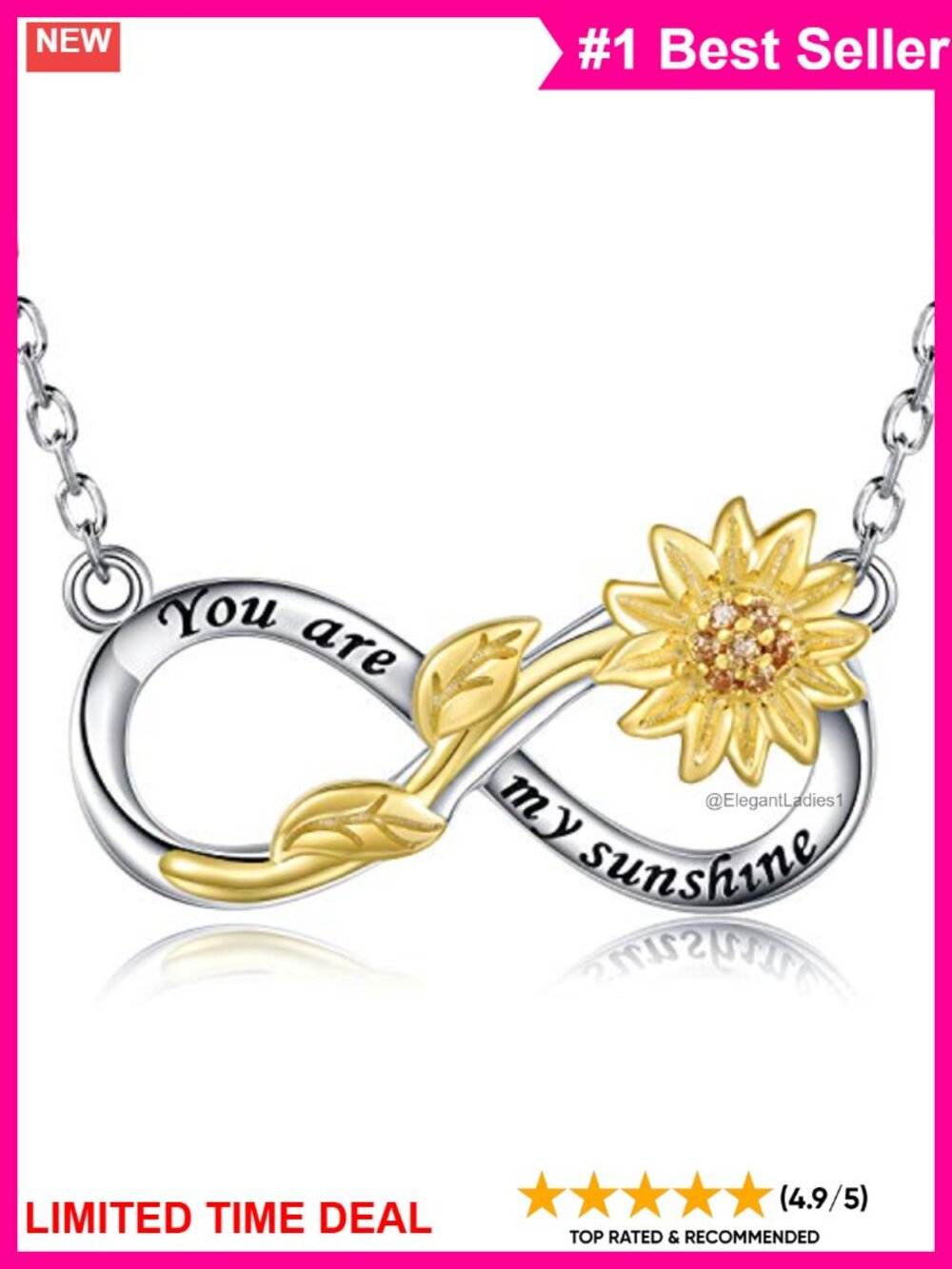 Sterling Silver You Are My Sunshine Infinity Sunflower Pendant Necklace